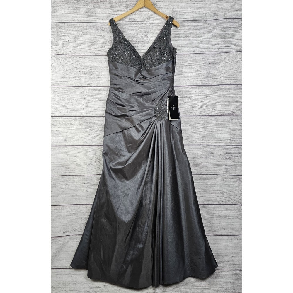 Alyce Paris Black Label Lace Bodice Trumpet Gown Grey Size 12